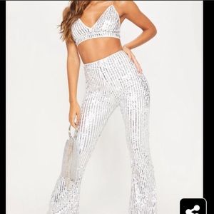 PLT x Hailey Baldwin silver white sequin set